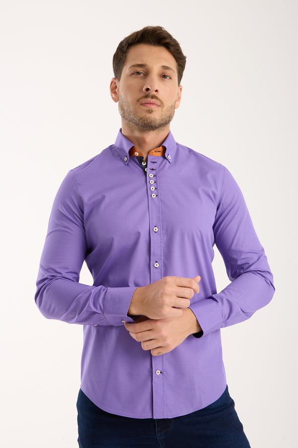 Donatello Iconic Poplin Stretch Man Shirt Purple