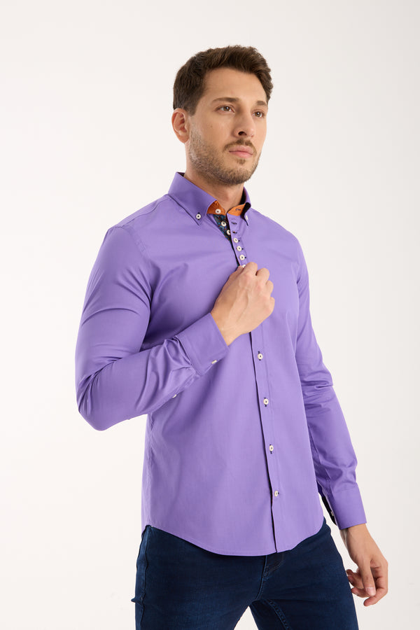 Donatello Iconic Poplin Stretch Man Shirt Purple