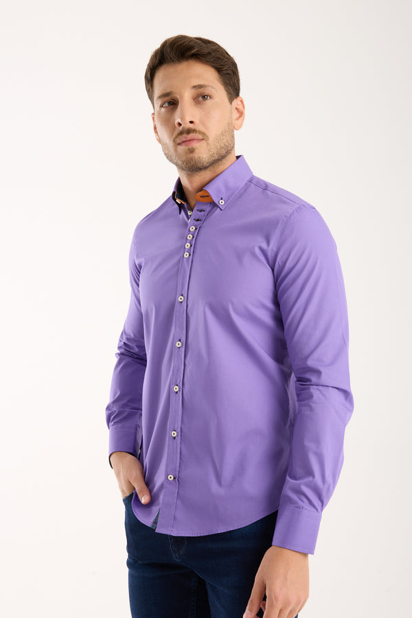 Donatello Iconic Poplin Stretch Man Shirt Purple
