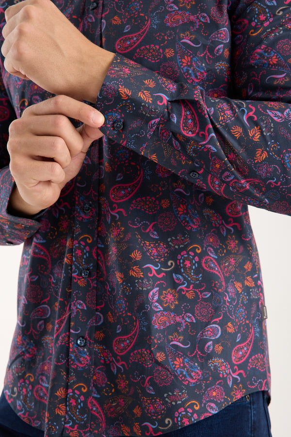 Donatello Poplin Stretch Man Shirt Blue Pink