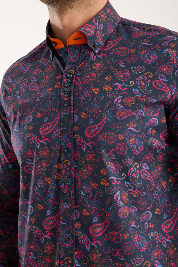 Donatello Poplin Stretch Man Shirt Blue Pink