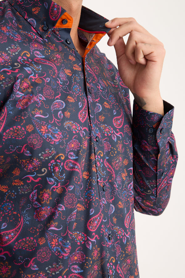 Donatello Poplin Stretch Man Shirt Blue Pink
