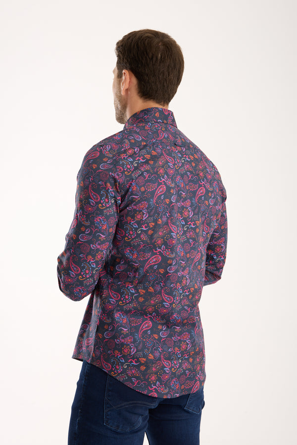 Donatello Poplin Stretch Man Shirt Blue Pink