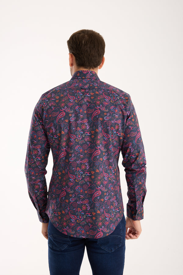 Donatello Poplin Stretch Man Shirt Blue Pink