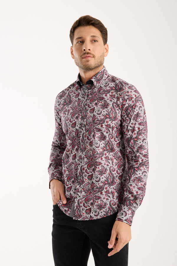 Donatello Poplin Stretch Man Shirt Grey Red