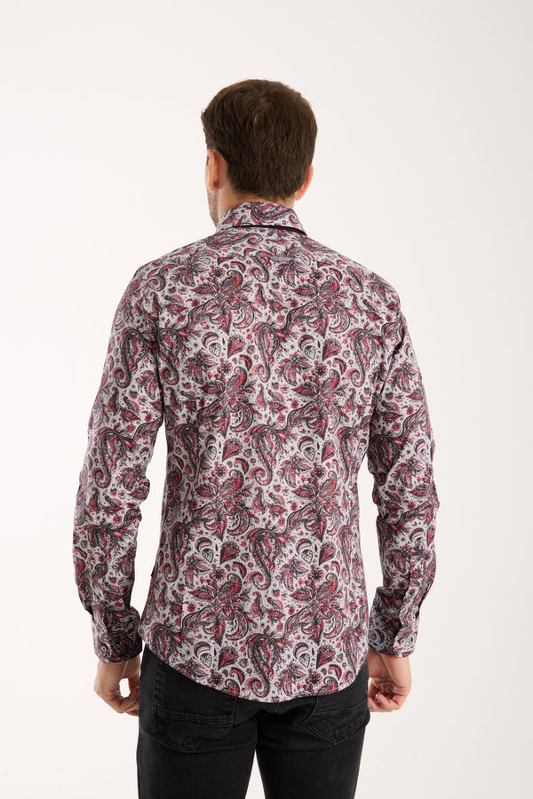 Donatello Poplin Stretch Man Shirt Grey Red