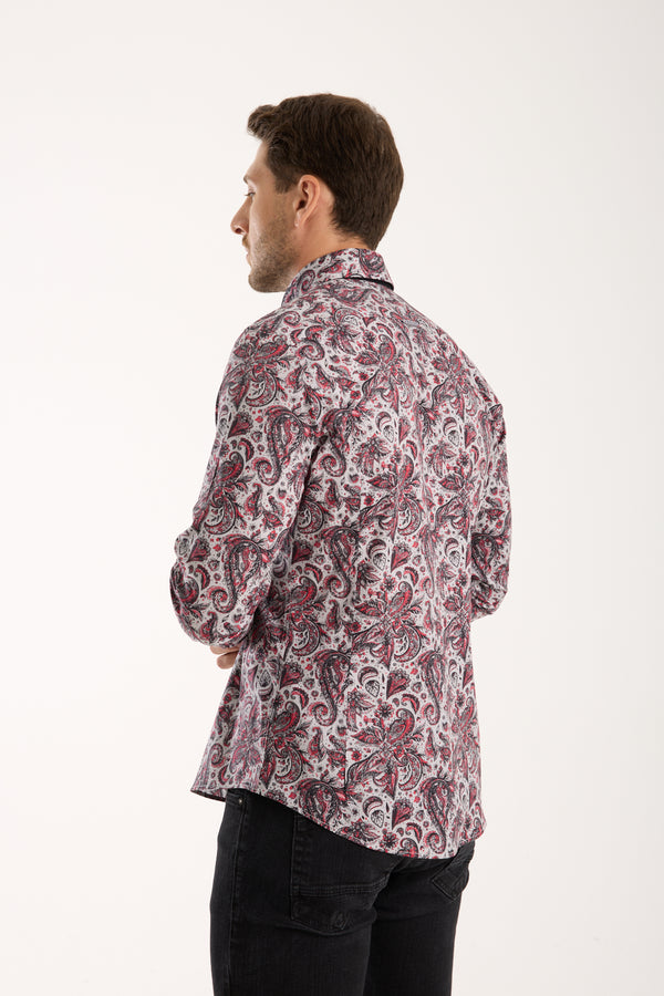 Donatello Poplin Stretch Man Shirt Grey Red