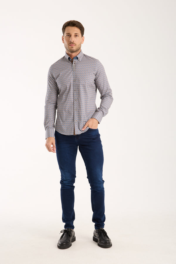 Camicia Uomo Donatello Iconic Popelin Stretch Blu Beige