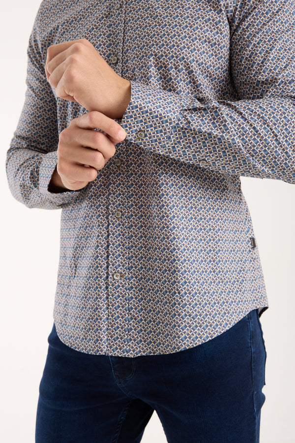 Camicia Uomo Donatello Iconic Popelin Stretch Blu Beige