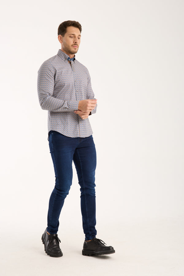 Camicia Uomo Donatello Iconic Popelin Stretch Blu Beige