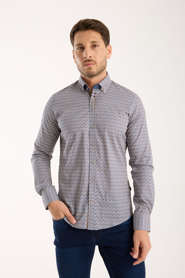 Camicia Uomo Donatello Iconic Popelin Stretch Blu Beige