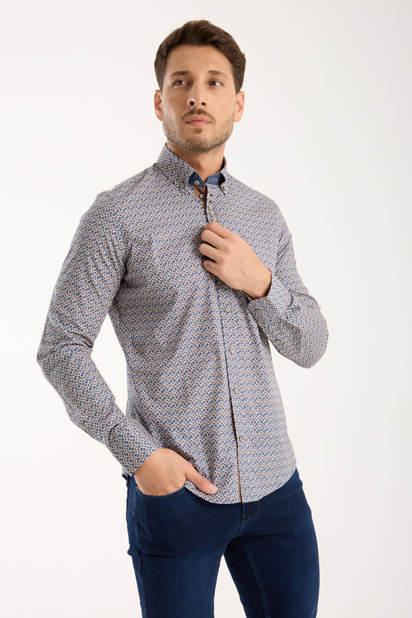 Camicia Uomo Donatello Iconic Popelin Stretch Blu Beige