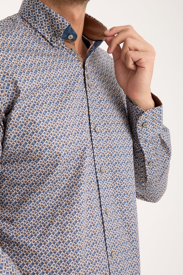 Camicia Uomo Donatello Iconic Popelin Stretch Blu Beige