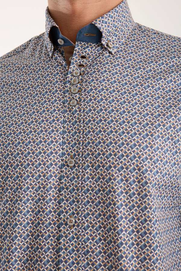 Camicia Uomo Donatello Iconic Popelin Stretch Blu Beige