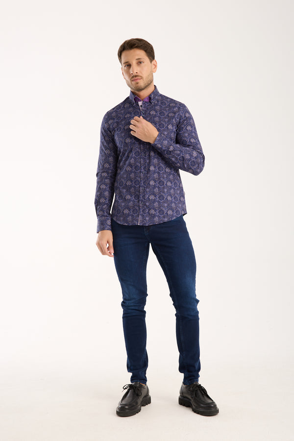Camicia Uomo Donatello Iconic Popelin Stretch Blu Viola