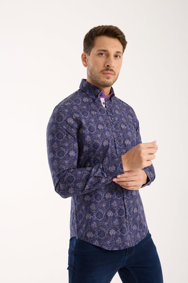 Camicia Uomo Donatello Iconic Popelin Stretch Blu Viola