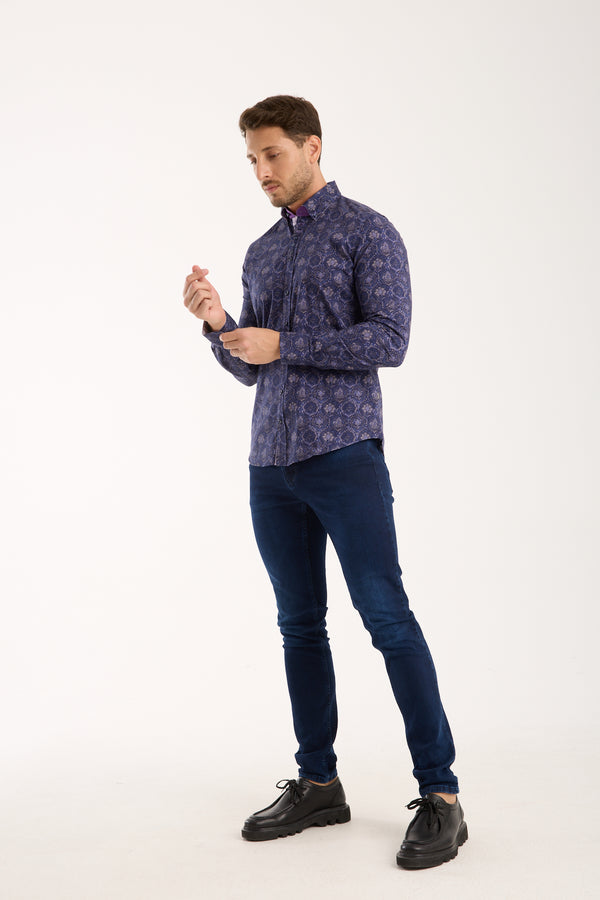 Camicia Uomo Donatello Iconic Popelin Stretch Blu Viola