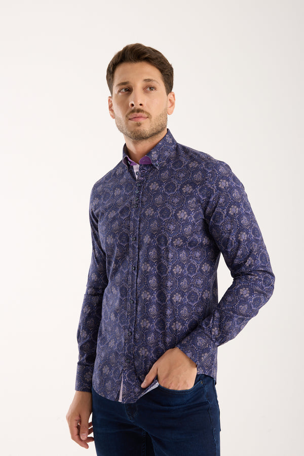 Camicia Uomo Donatello Iconic Popelin Stretch Blu Viola