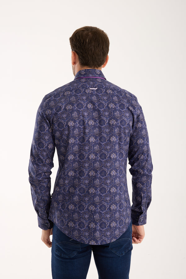 Camicia Uomo Donatello Iconic Popelin Stretch Blu Viola