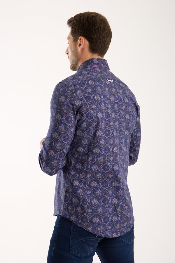 Camicia Uomo Donatello Iconic Popelin Stretch Blu Viola