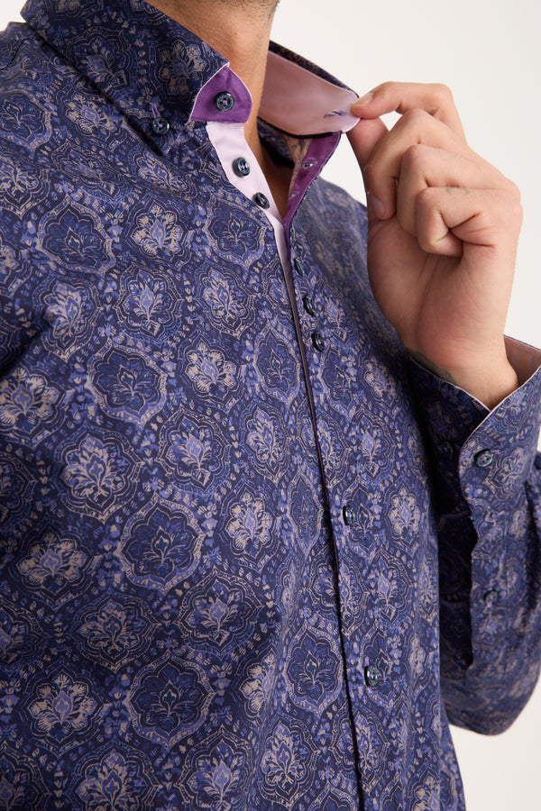 Camicia Uomo Donatello Iconic Popelin Stretch Blu Viola