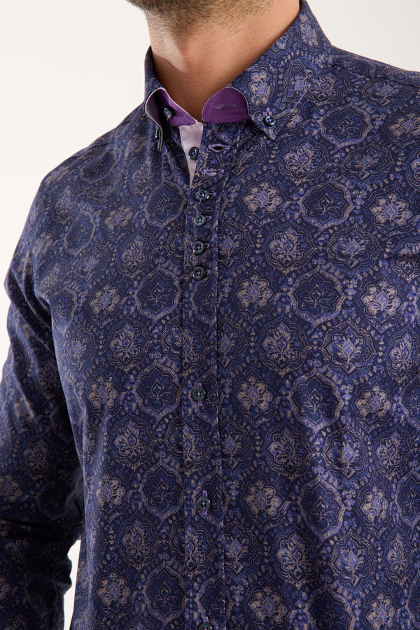 Camicia Uomo Donatello Iconic Popelin Stretch Blu Viola