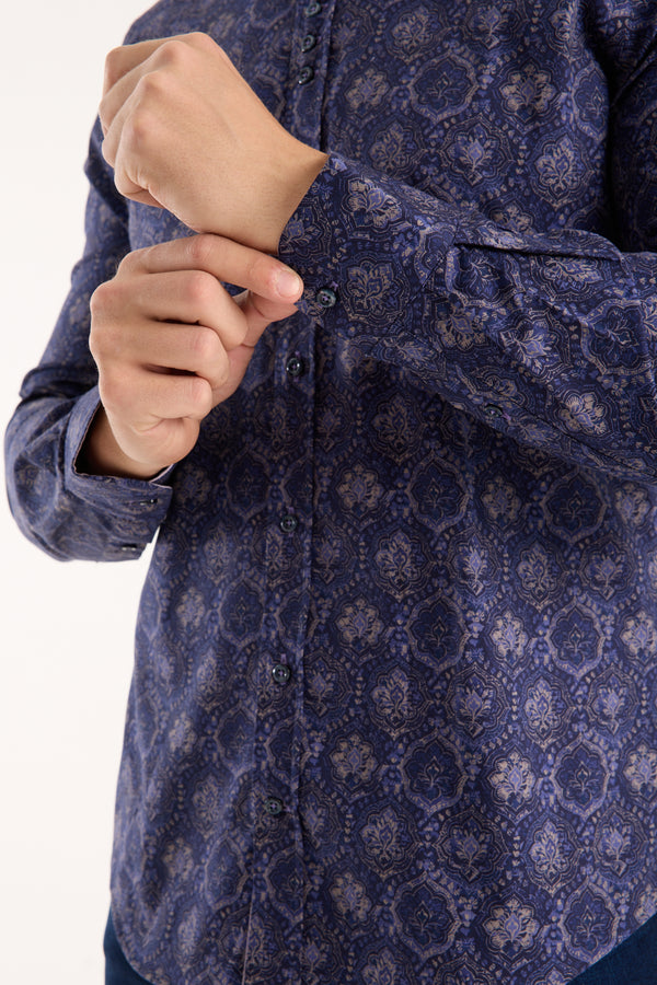 Camicia Uomo Donatello Iconic Popelin Stretch Blu Viola