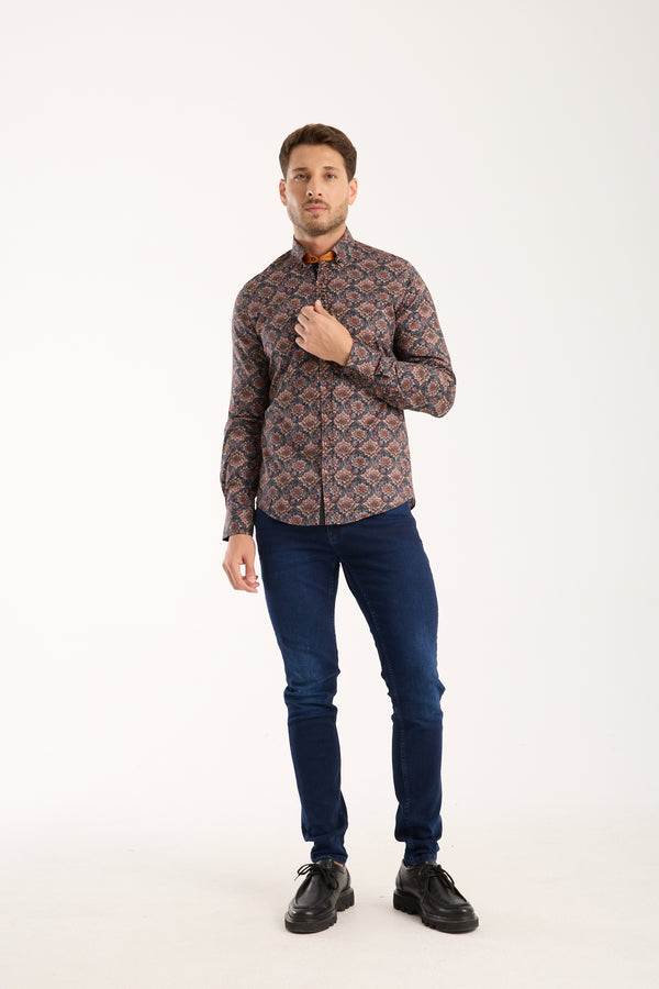 Camicia Uomo Donatello Iconic Popelin Stretch Blu Grigio