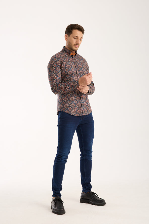 Camicia Uomo Donatello Iconic Popelin Stretch Blu Grigio