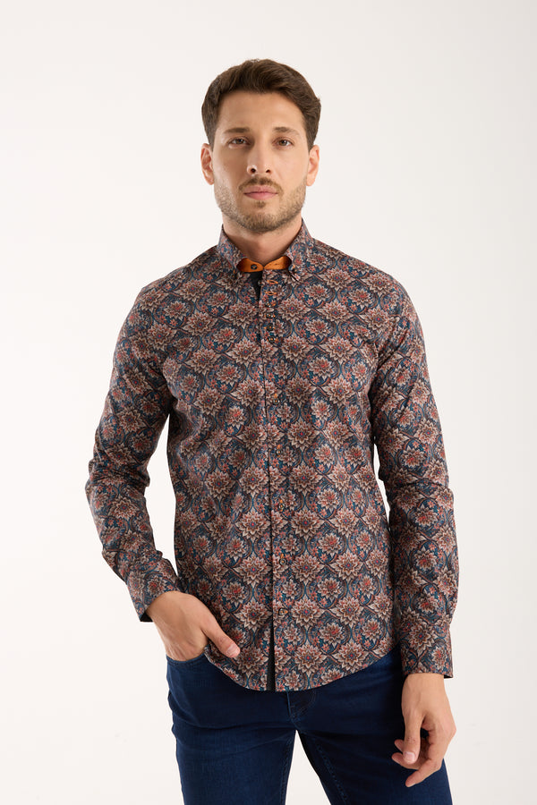 Camicia Uomo Donatello Iconic Popelin Stretch Blu Grigio