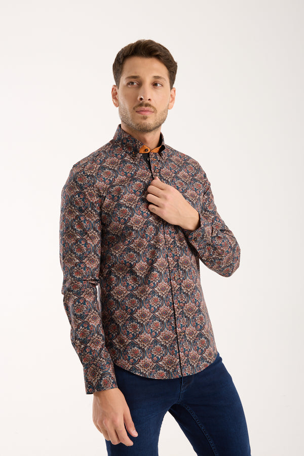 Camicia Uomo Donatello Iconic Popelin Stretch Blu Grigio