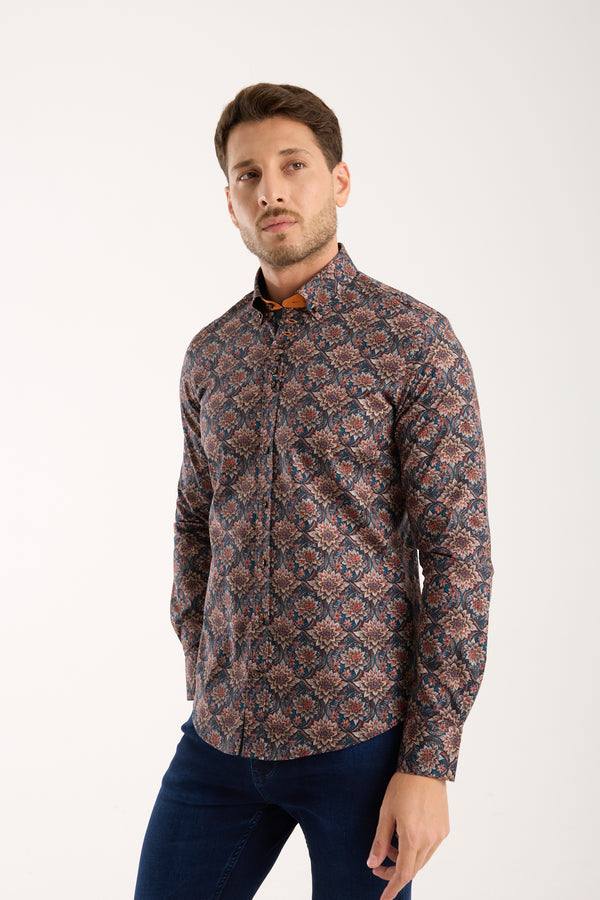 Camicia Uomo Donatello Iconic Popelin Stretch Blu Grigio