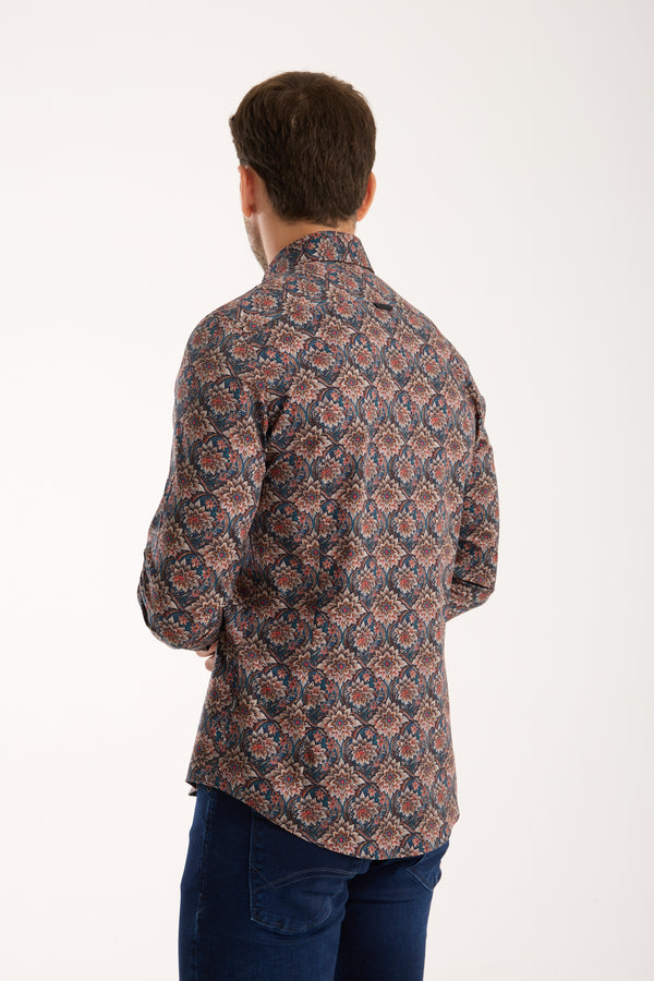 Camicia Uomo Donatello Iconic Popelin Stretch Blu Grigio