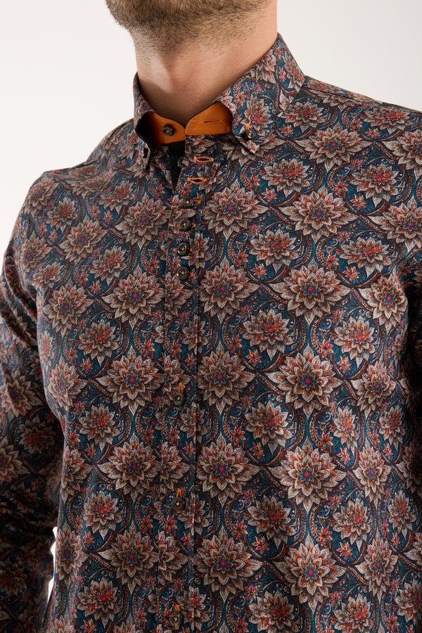 Camicia Uomo Donatello Iconic Popelin Stretch Blu Grigio