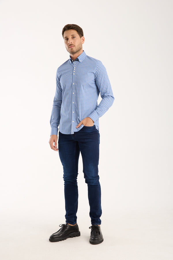 Camicia Uomo Donatello Iconic Popelin Stretch Blu Celeste