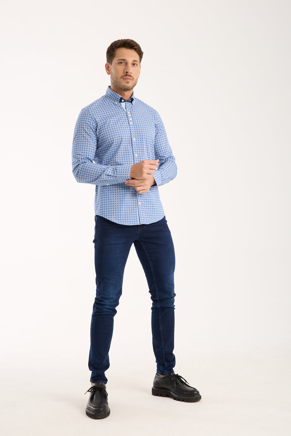 Camicia Uomo Donatello Iconic Popelin Stretch Blu Celeste