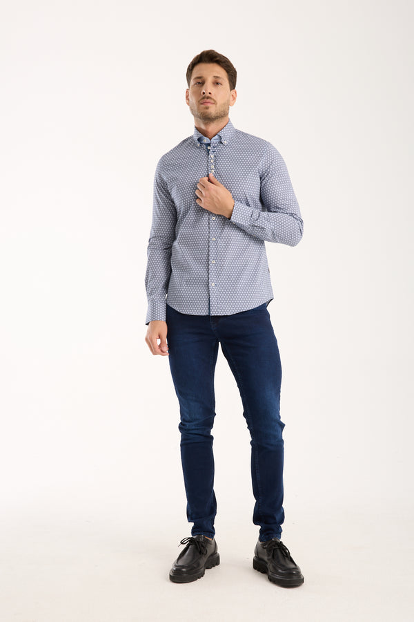 Camicia Uomo Donatello Iconic Popelin Stretch Blu Bianco