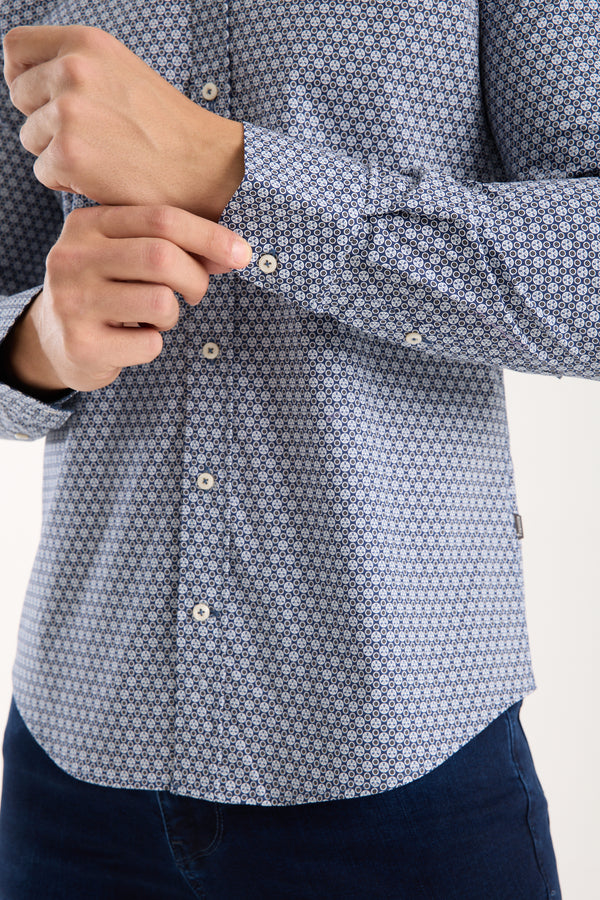 Camicia Uomo Donatello Iconic Popelin Stretch Blu Bianco
