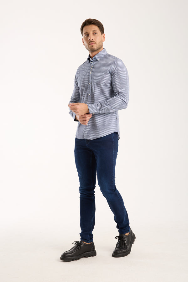 Camicia Uomo Donatello Iconic Popelin Stretch Blu Bianco