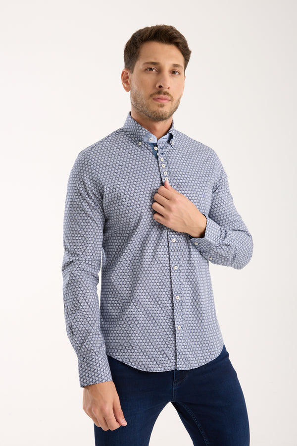 Camicia Uomo Donatello Iconic Popelin Stretch Blu Bianco