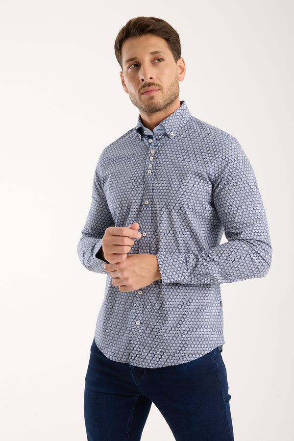 Camicia Uomo Donatello Iconic Popelin Stretch Blu Bianco