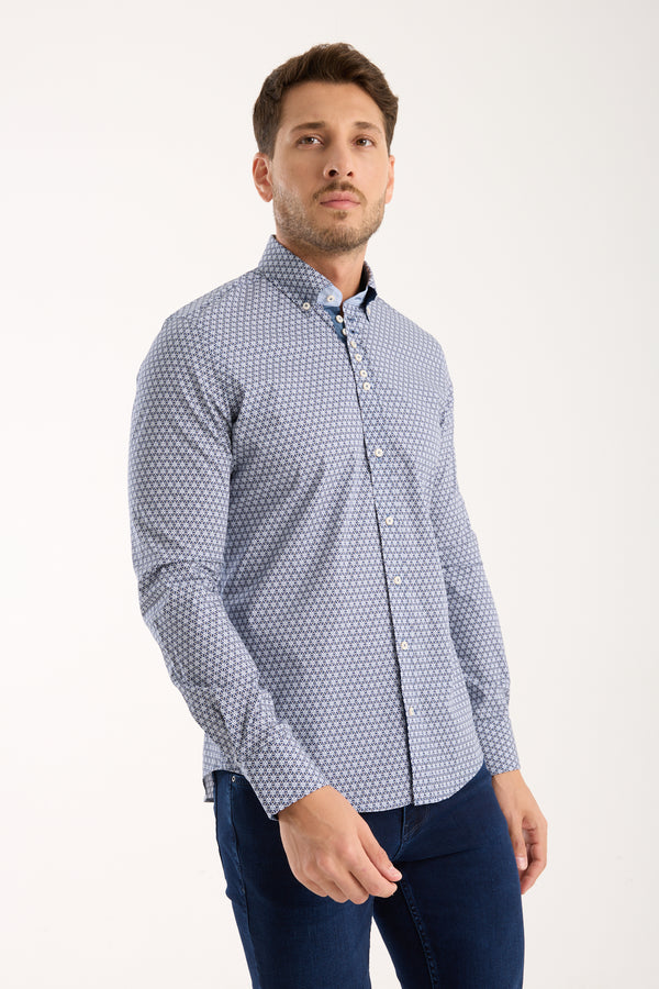 Camicia Uomo Donatello Iconic Popelin Stretch Blu Bianco