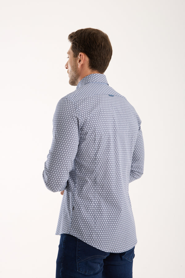 Camicia Uomo Donatello Iconic Popelin Stretch Blu Bianco