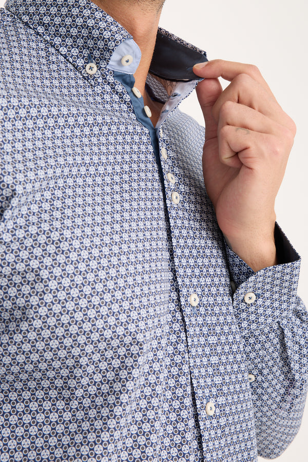 Camicia Uomo Donatello Iconic Popelin Stretch Blu Bianco