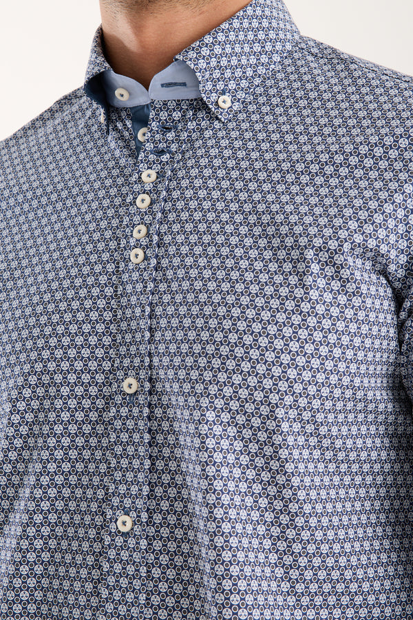 Camicia Uomo Donatello Iconic Popelin Stretch Blu Bianco