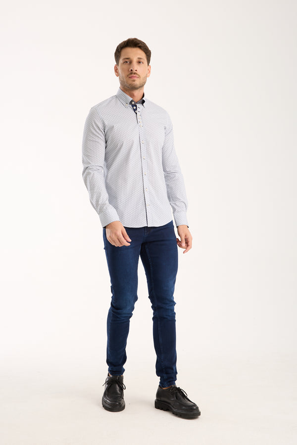 Camisa Hombre Donatello Iconic Popelin Stretch Blanco Azul