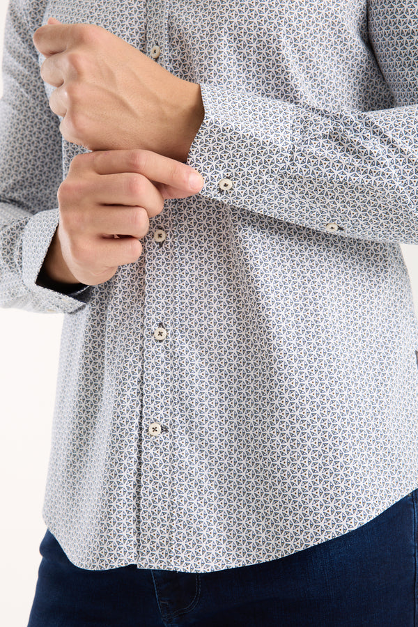 Camisa Hombre Donatello Iconic Popelin Stretch Blanco Azul