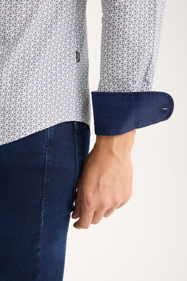 Camisa Hombre Donatello Iconic Popelin Stretch Blanco Azul