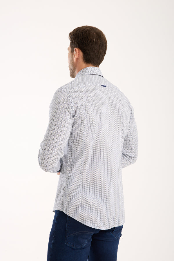 Camisa Hombre Donatello Iconic Popelin Stretch Blanco Azul