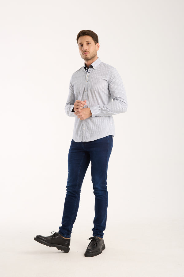 Camisa Hombre Donatello Iconic Popelin Stretch Blanco Azul